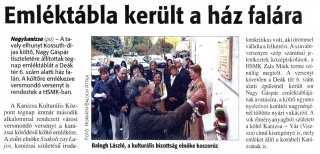 Zalai Hírlap 2008 11 05 04old - Emléktábla került a ház falára.jpg